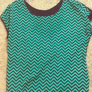 Green and navy blue striped blouse